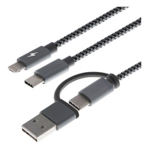 XTECH CABLE MULTIFUNCIONAL PARA CARGA 5 EN 1 USB TIPO A O USB TIPO C MICRO USB- LIGHTNING 32 AWG (XTC-560)