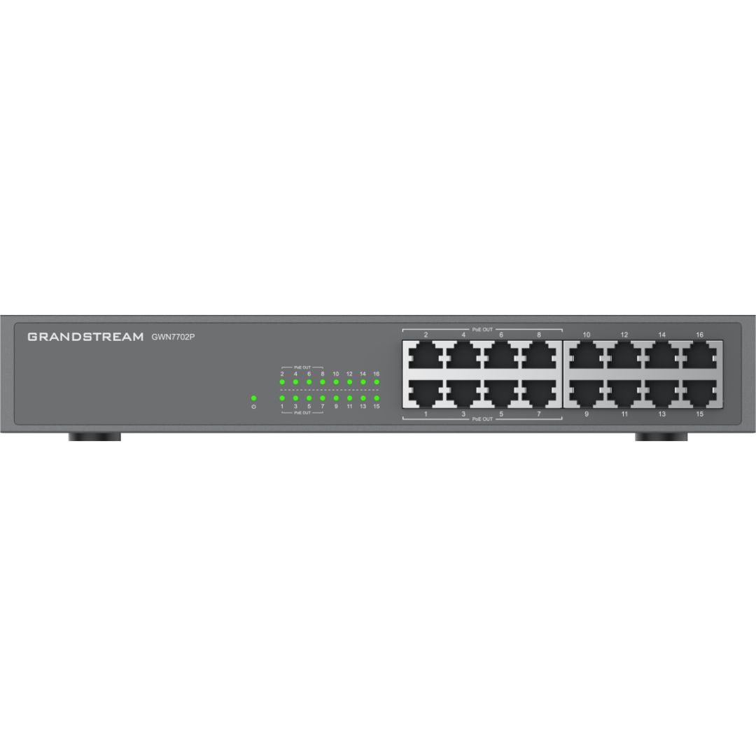 GRANDSTREAM SWITCH POE+ 16 PUERTOS GIGABIT NO ADMINISTRABLE HASTA 143W GWN7702P