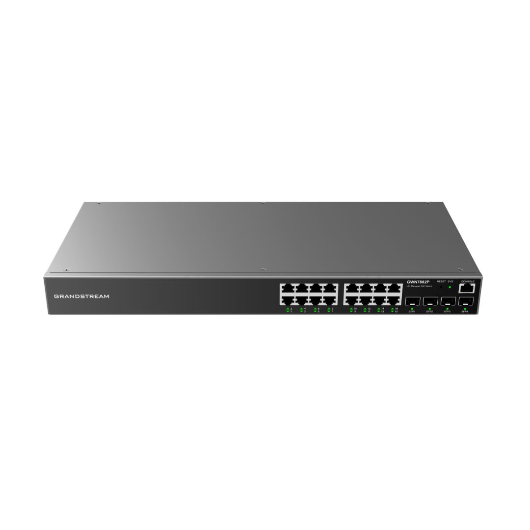 GRANDSTREAM SWITCH POE+ GIGABIT ADMINISTRABLE 16 PUERTOS POE GIGABIT + 4 PUERTOS SFP UPLINK, HASTA 240W, COMPATIBLE CON GWN CLOUD GWN7802P