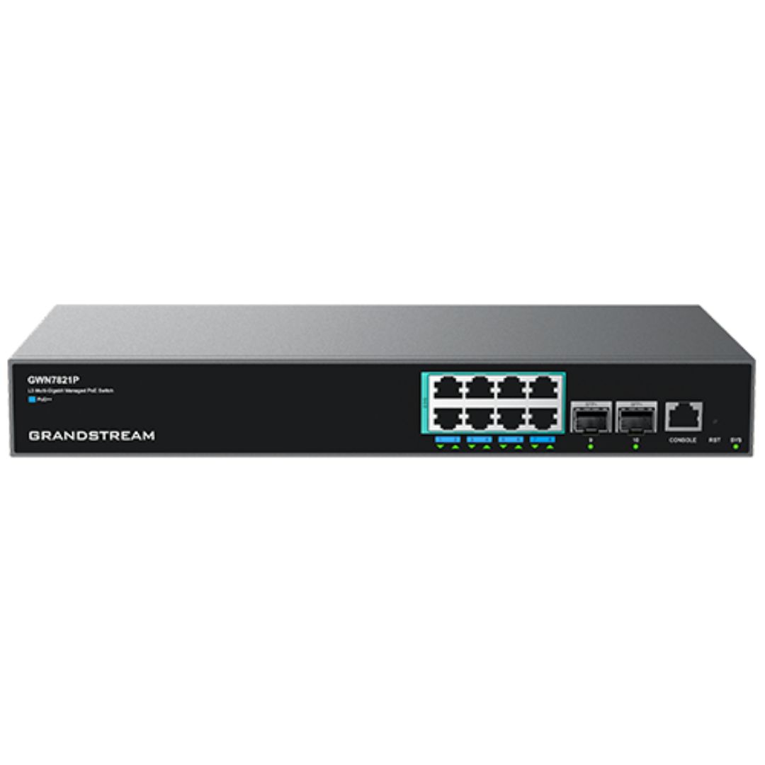 GRANDSTREAM SWITCH ADMINISTRABLE 8 PUERTOS DE 2.5 GIGABIT ETHERNET POE Y 2 PUERTOS 10 GIGABIT SFP+ GWN7821P