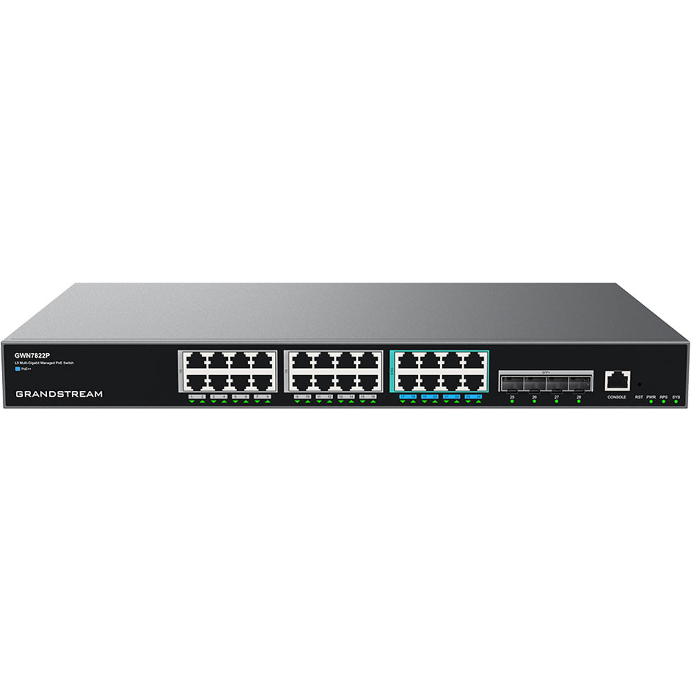 GRANDSTREAM SWITCH ADMINISTRABLE 24 PUERTOS GIGABIT ETHERNET POE (16X 1G, 8X 2.5G) Y 4 SFP+ 10G GWN7822P