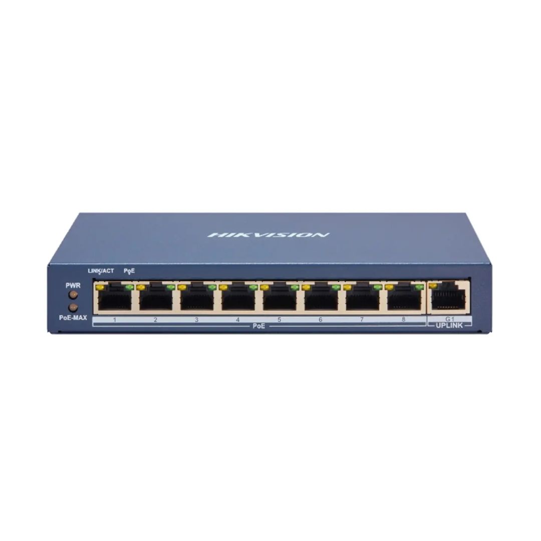 HIKVISION SWITCH MONITOREABLE POE 8 PUERTOS A 10/100 MBPS + 1 PUERTO 10/100/1000 MBPS UPLINK 110W DS-3E1309P-EI/M
