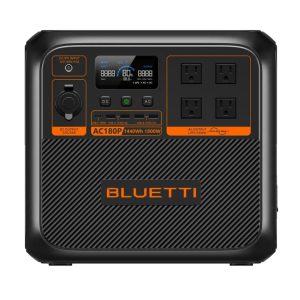 BLUETTI ESTACIÓN DE CARGA PORTÁTIL AC180P, GENERADOR SOLAR DE 1440 WH CON 4 SALIDAS DE CA DE 1800 W (PICO DE 2700 W) P-AC180P