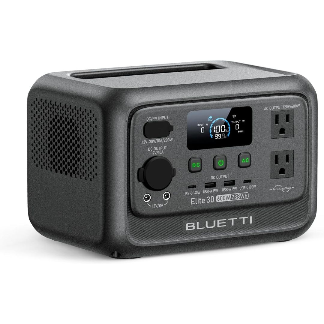 BLUETTI ELITE30 - ESTACIÓN DE CARGA PORTÁTIL, GENERADOR SOLAR DE 288WH, SALIDAS DE CA DE 600W PR30V2
